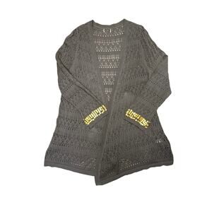 Gray Open-Knit Cardigan with Gold Sequin Cuffs Size XL